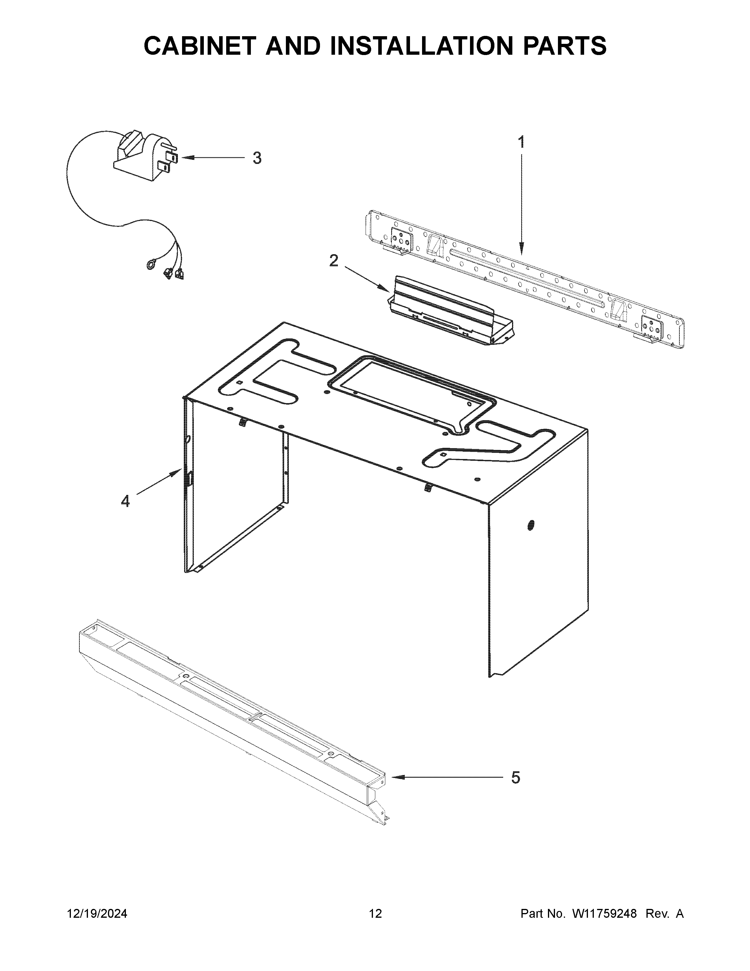 Cabinet and installation parts
