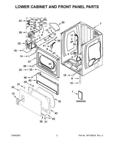 Lower cabinet and front panel parts