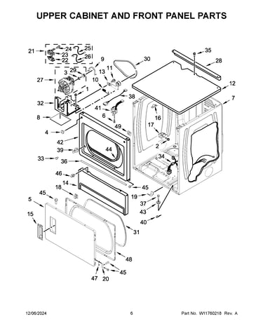 Upper cabinet and front panel parts