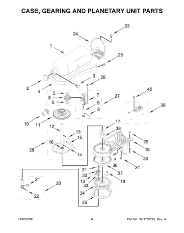 Case, gearing and planetary unit parts