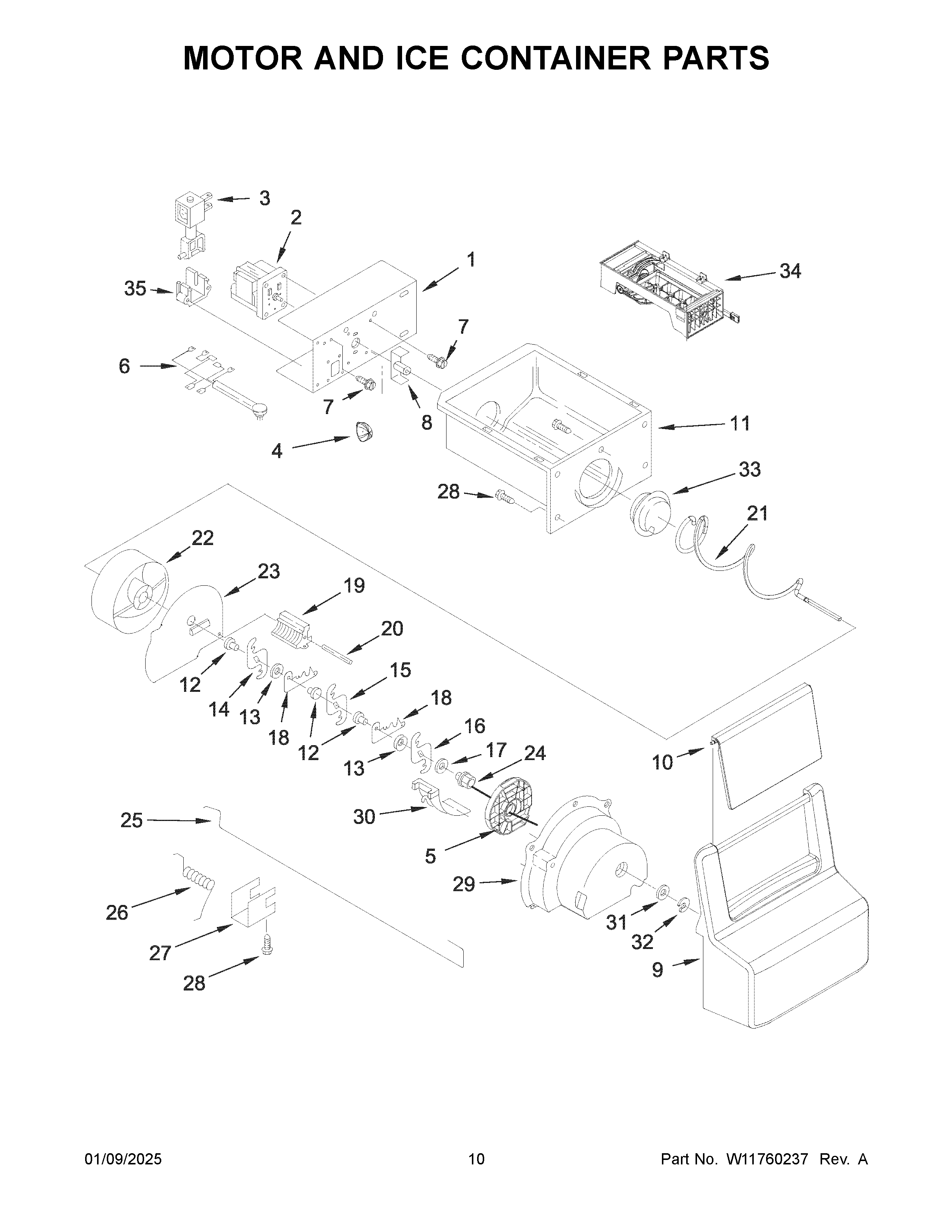 Motor and ice container parts