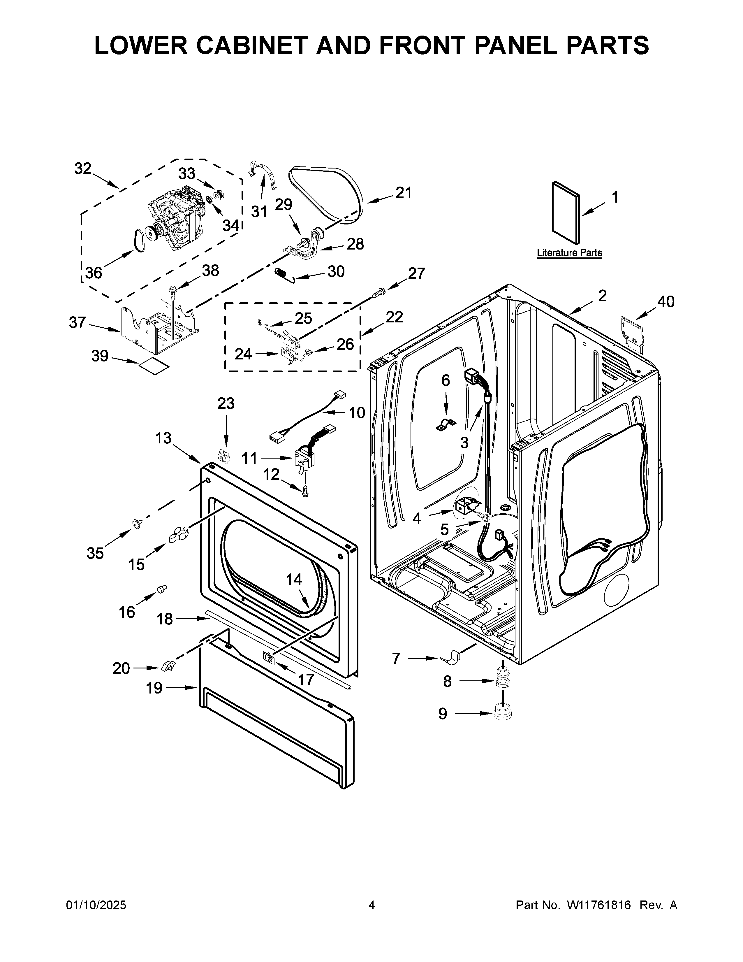 Lower cabinet and front panel parts