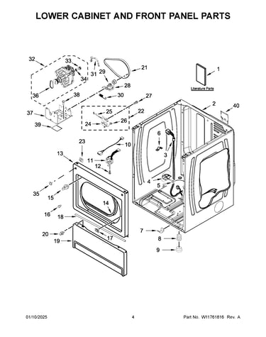 Lower cabinet and front panel parts