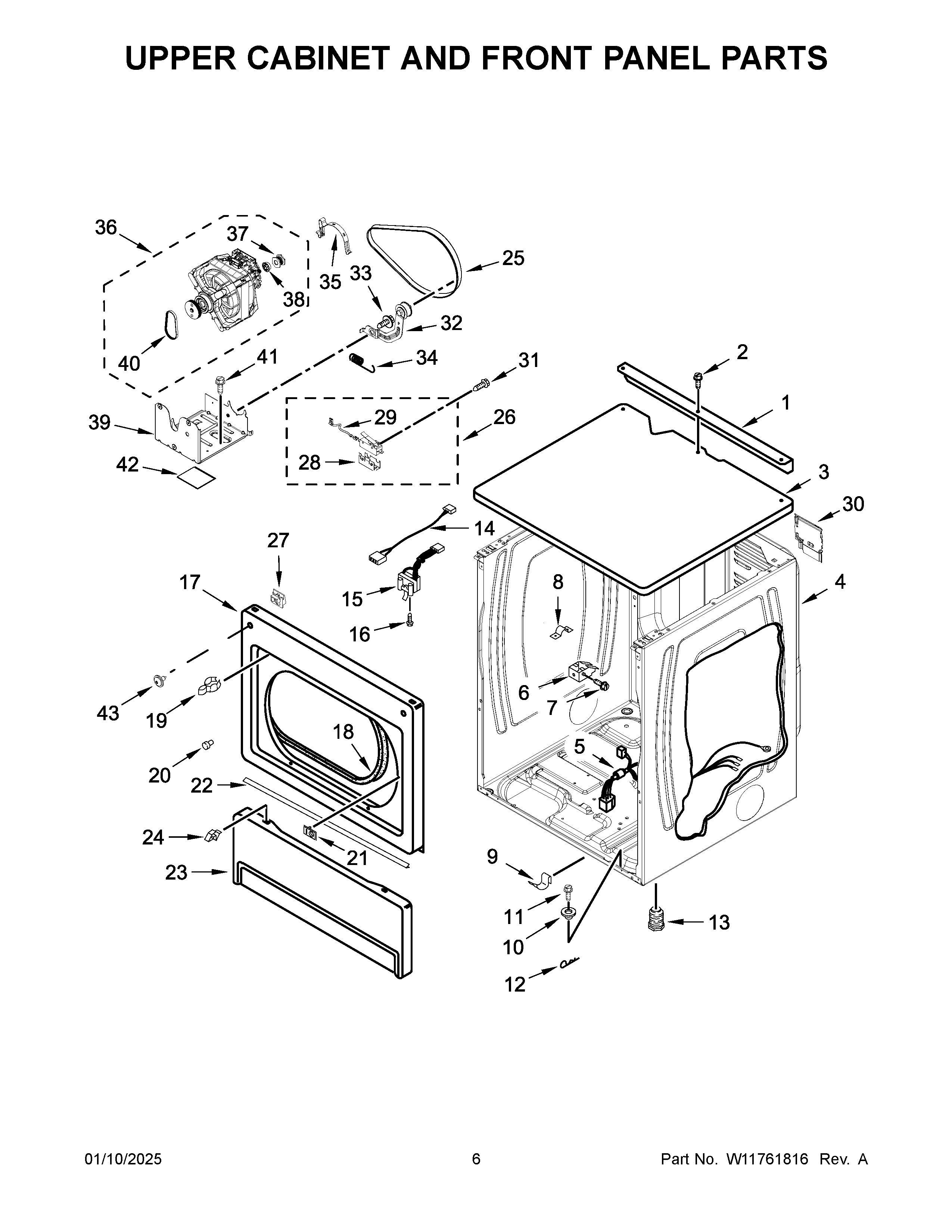 Upper cabinet and front panel parts