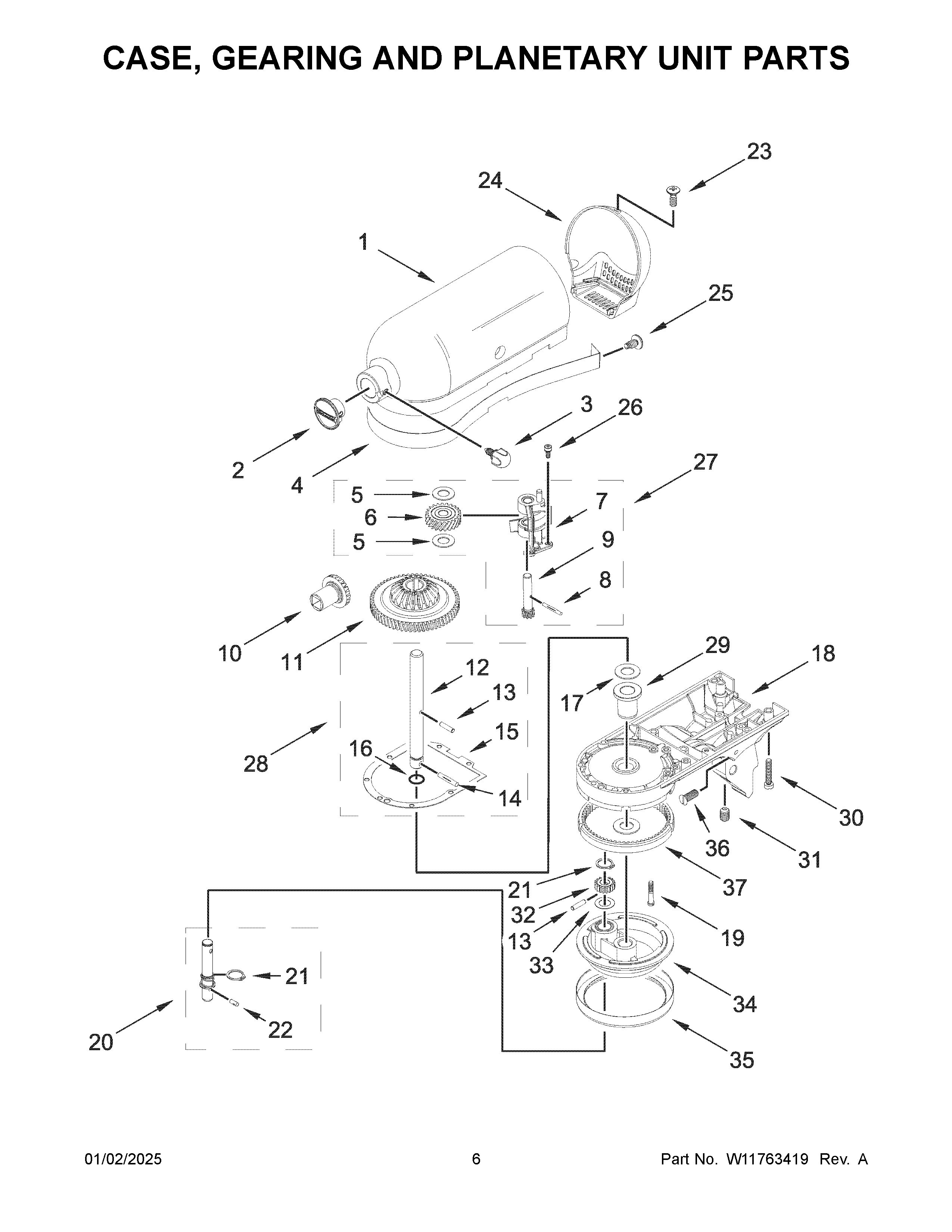 Case, gearing and planetary unit parts
