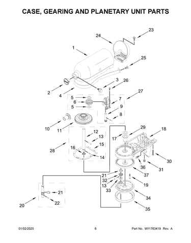 Case, gearing and planetary unit parts