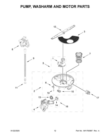 Pump, washarm and motor parts