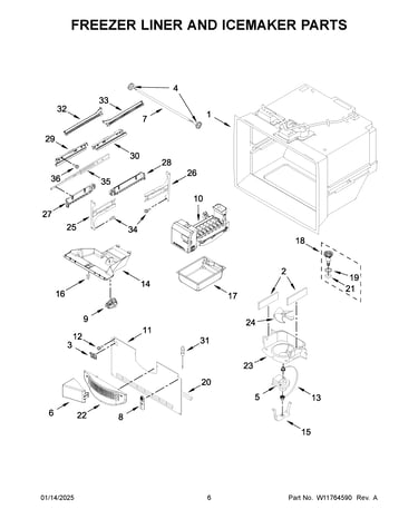 Freezer liner and icemaker parts