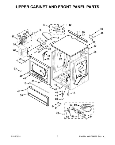 Upper cabinet and front panel parts