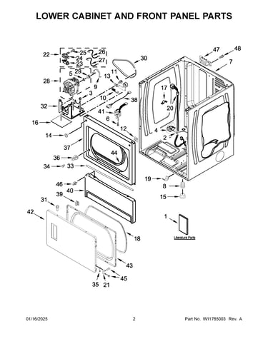 Lower cabinet and front panel parts