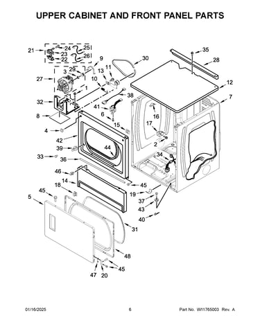 Upper cabinet and front panel parts