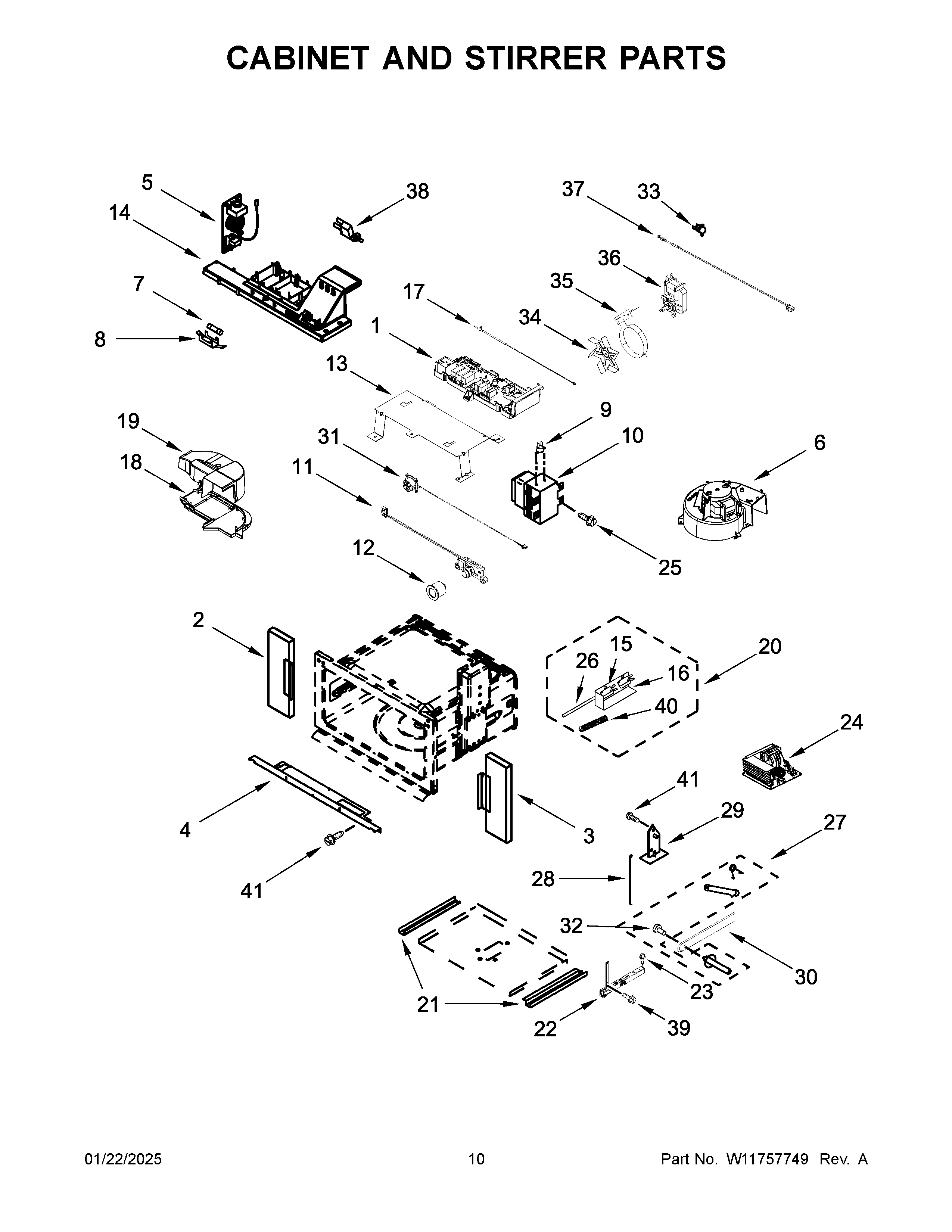 Cabinet and stirrer parts