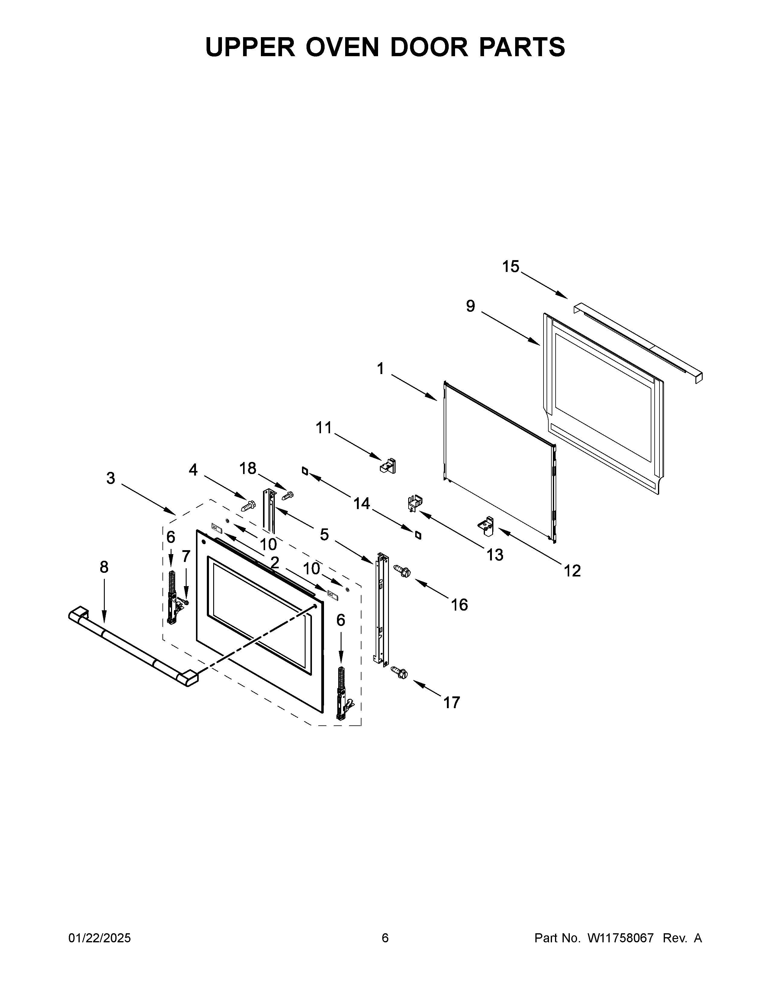 Upper oven door parts