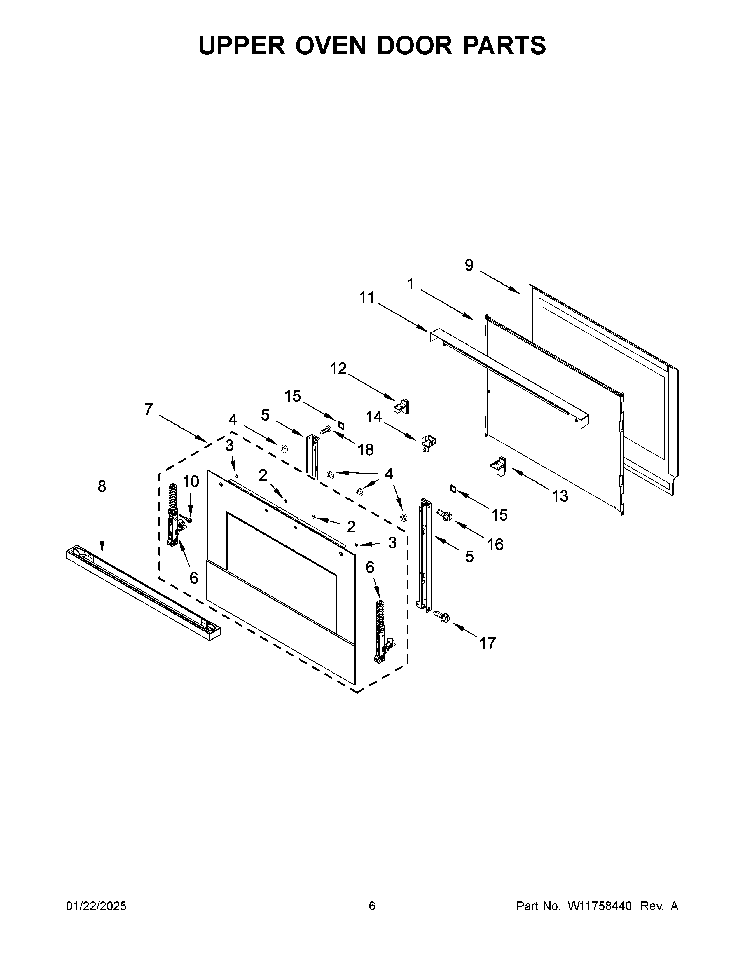 Upper oven door parts