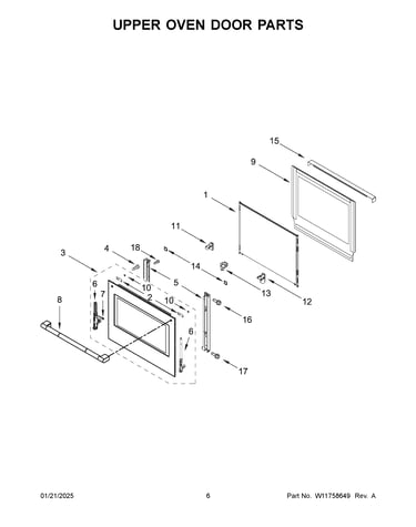 Upper oven door parts