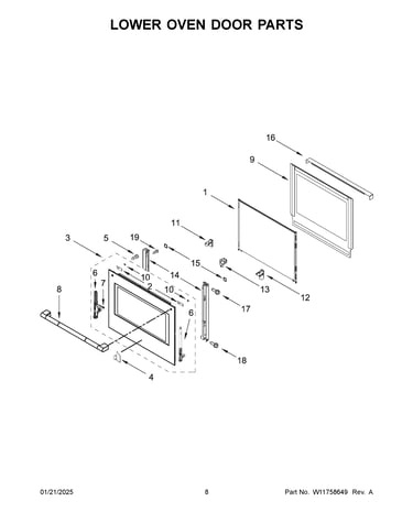 Lower oven door parts