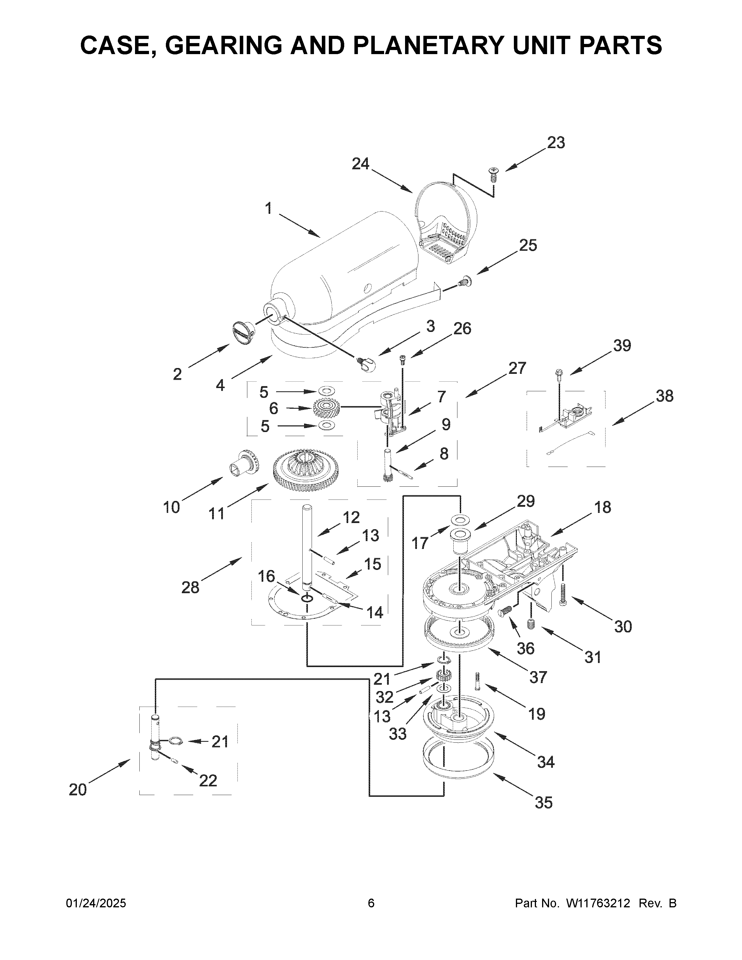 Case, gearing and planetary unit parts