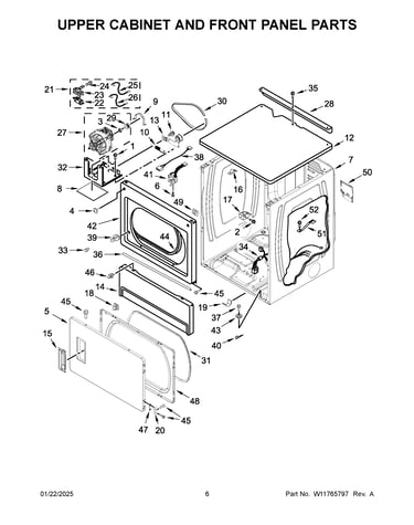 Upper cabinet and front panel parts