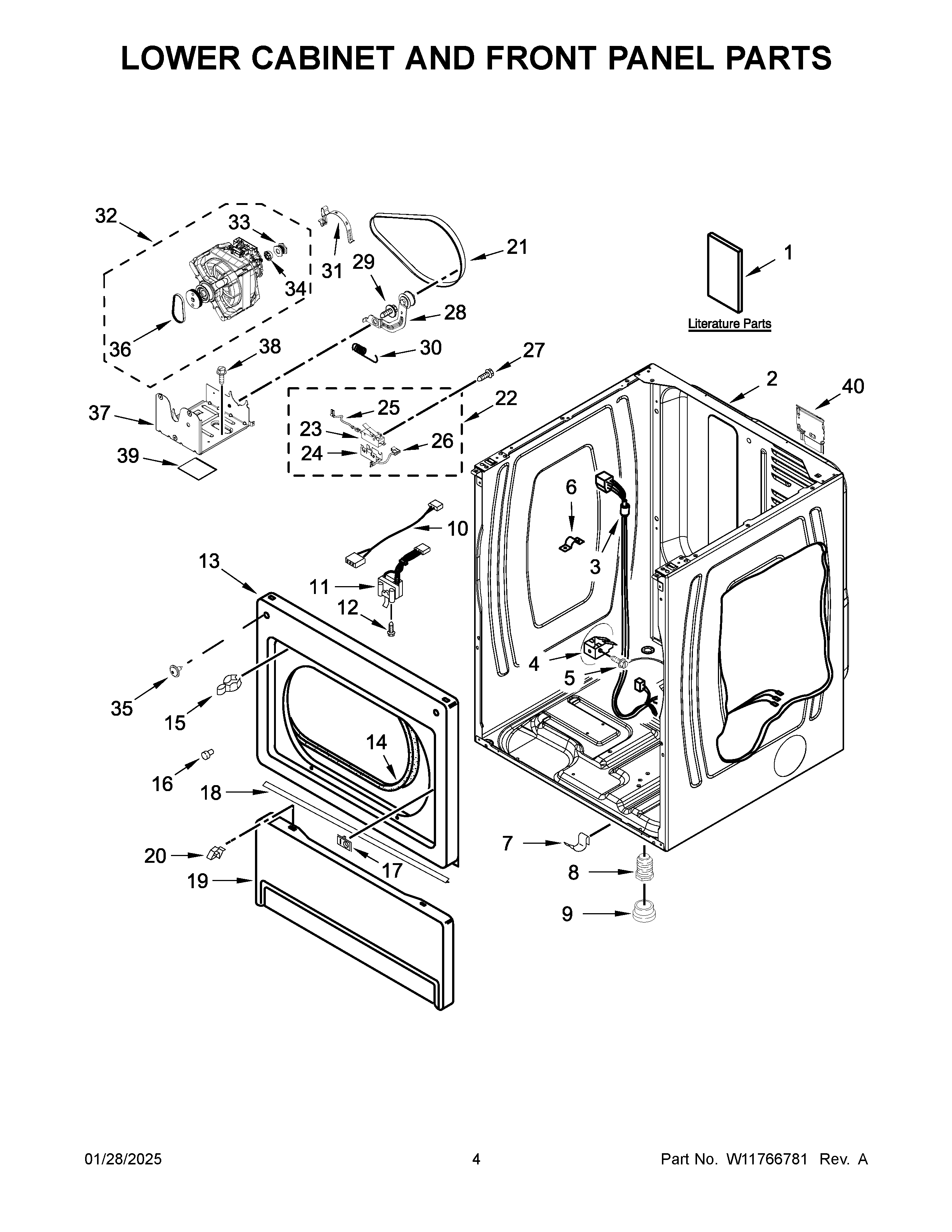 Lower cabinet and front panel parts