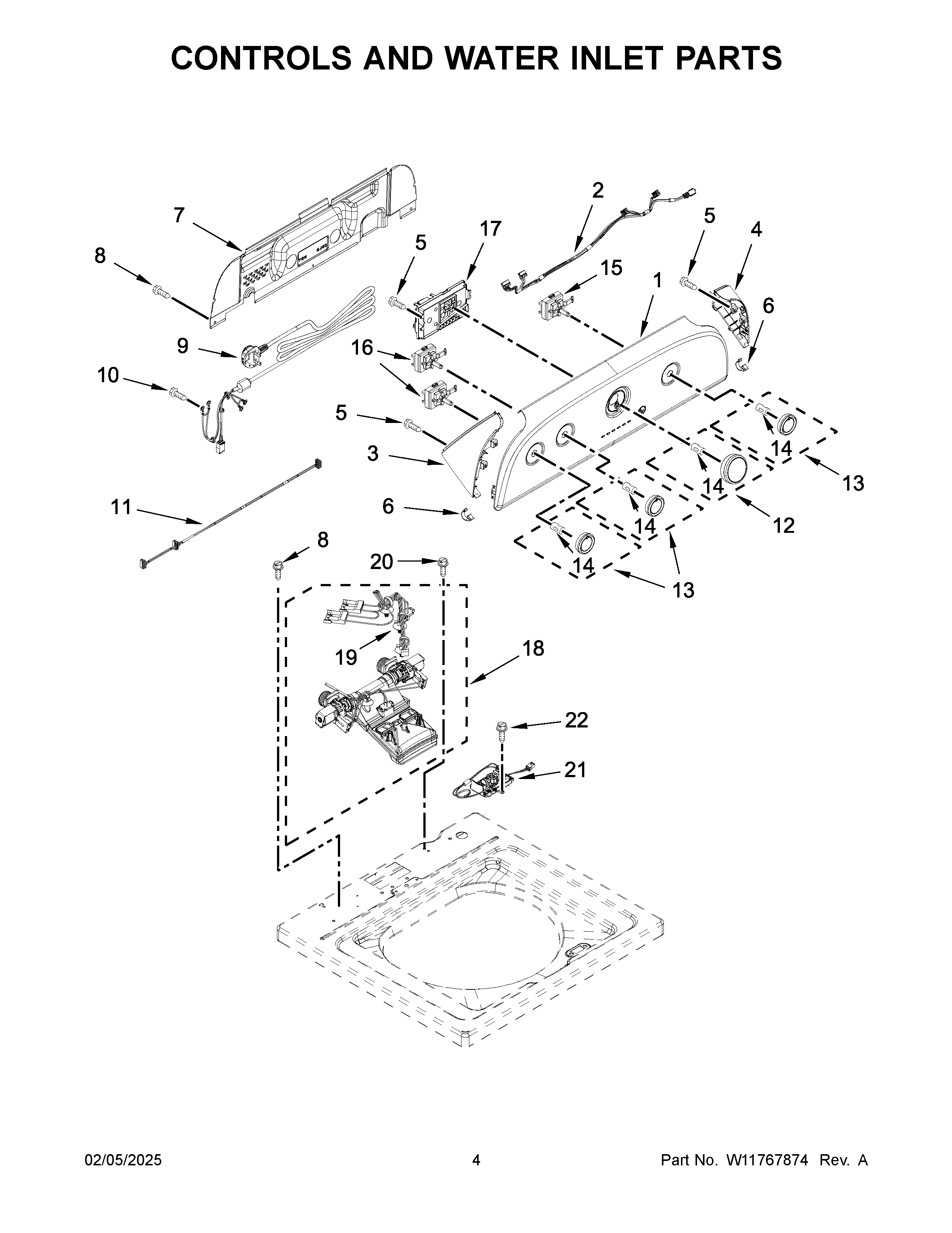Controls and water inlet parts