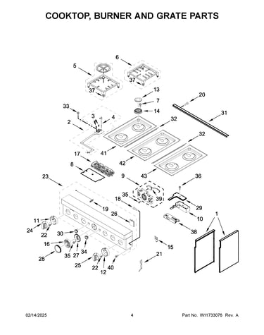 Cooktop, burner and grate parts