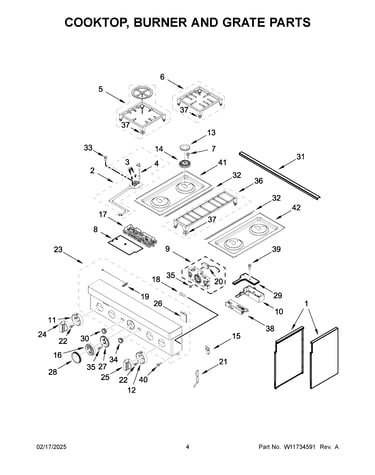 Cooktop, burner and grate parts