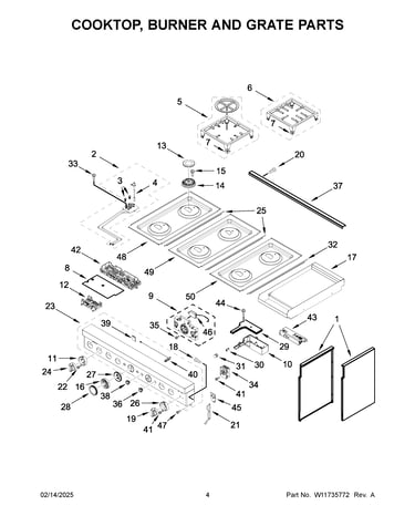 Cooktop, burner and grate parts