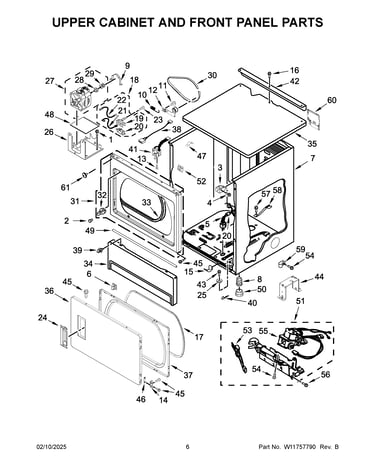 Upper cabinet and front panel parts