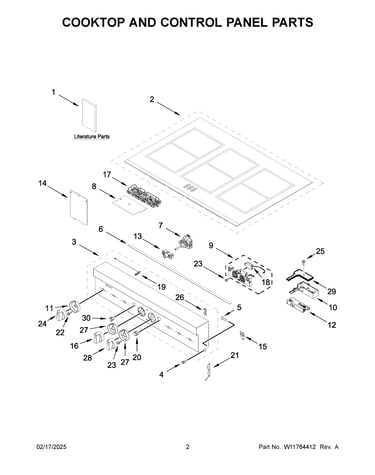 Cooktop and control panel parts