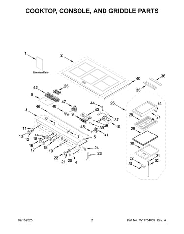 Cooktop, console, and griddle parts