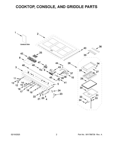 Cooktop, console, and griddle parts