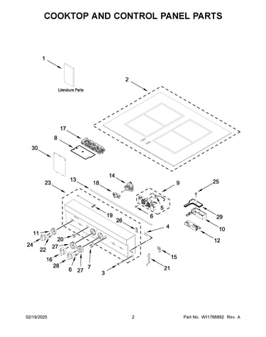 Cooktop and control panel parts