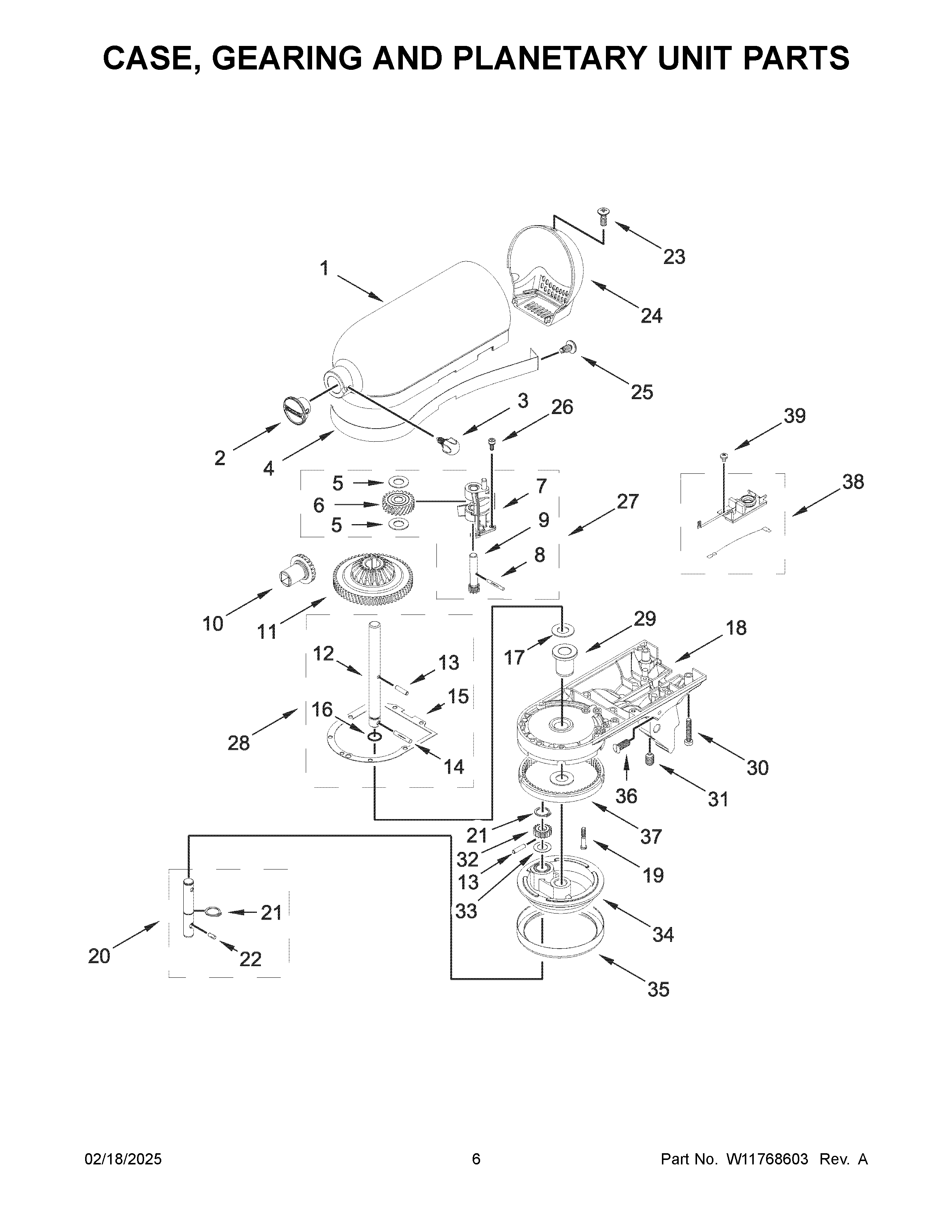 Case, gearing and planetary unit parts
