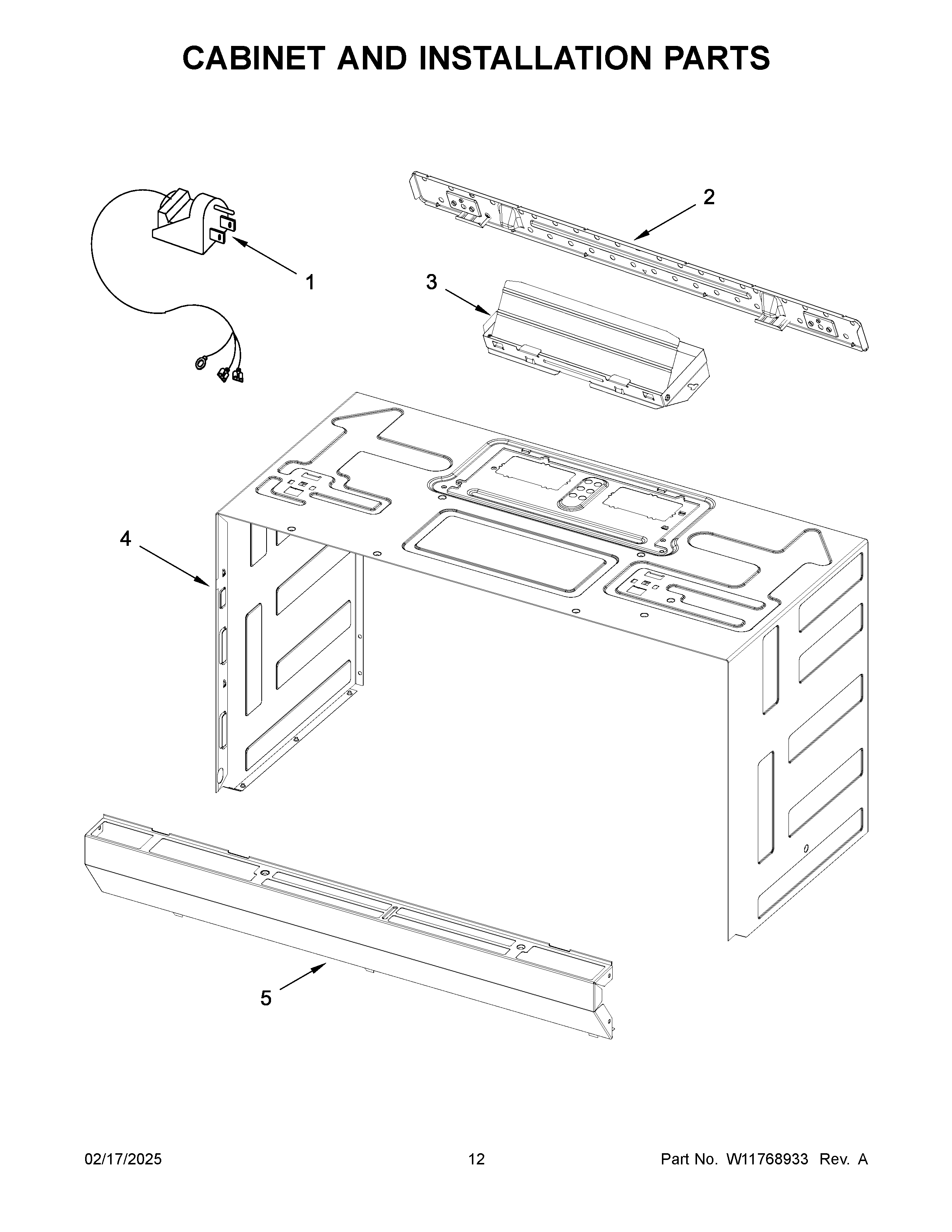 Cabinet and installation parts