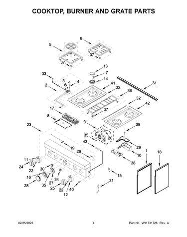 Cooktop, burner and grate parts
