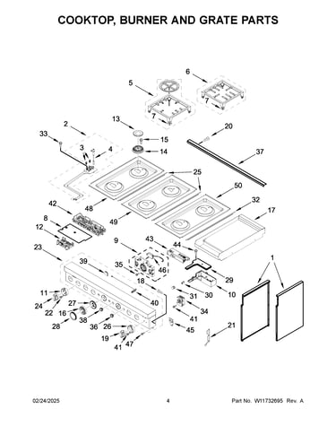 Cooktop, burner and grate parts