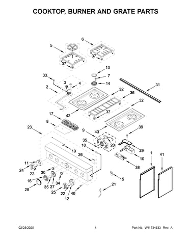 Cooktop, burner and grate parts