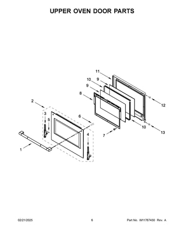 Upper oven door parts