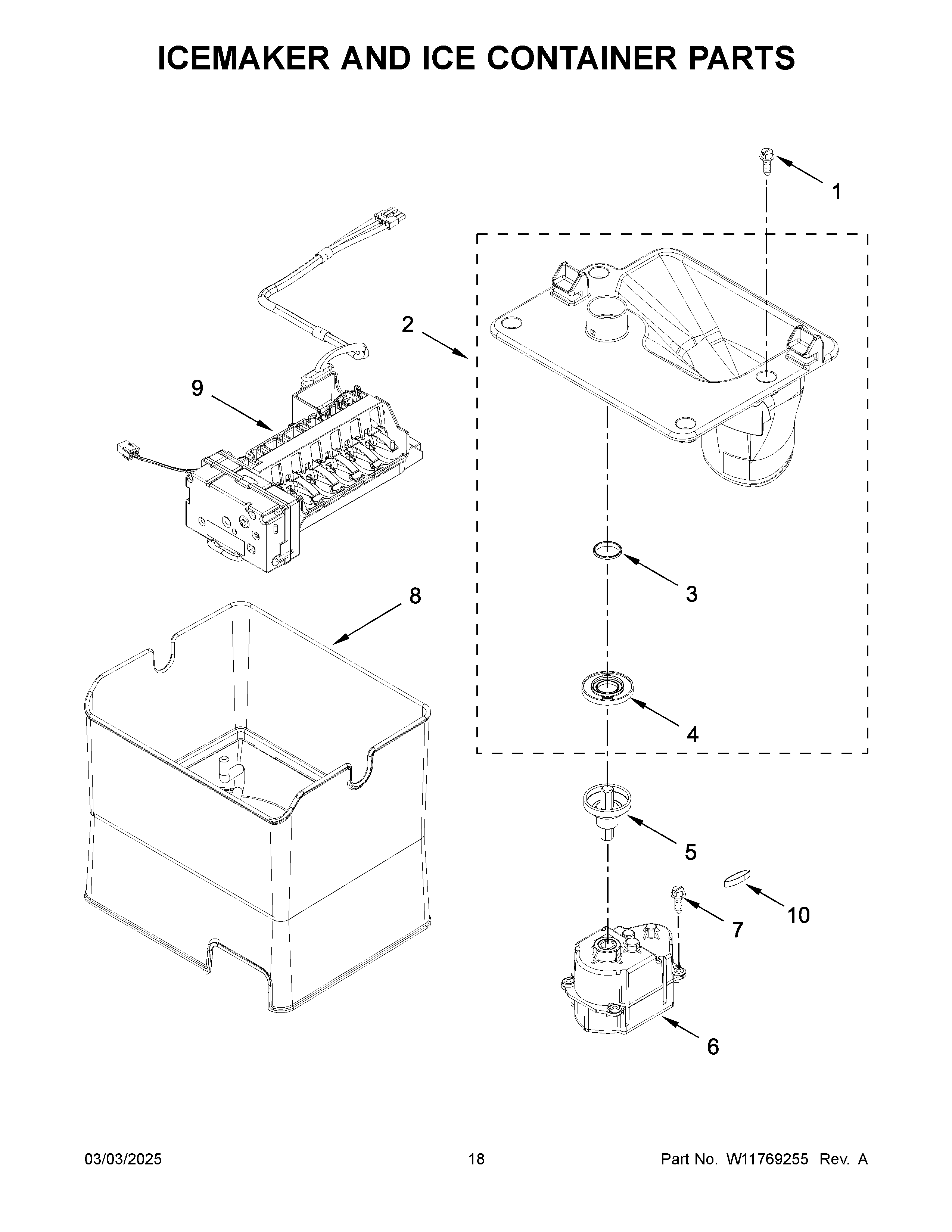 Icemaker and ice container parts