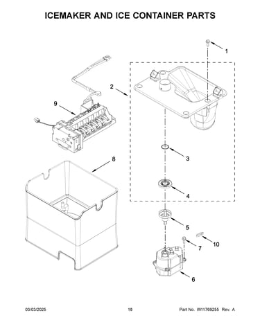 Icemaker and ice container parts