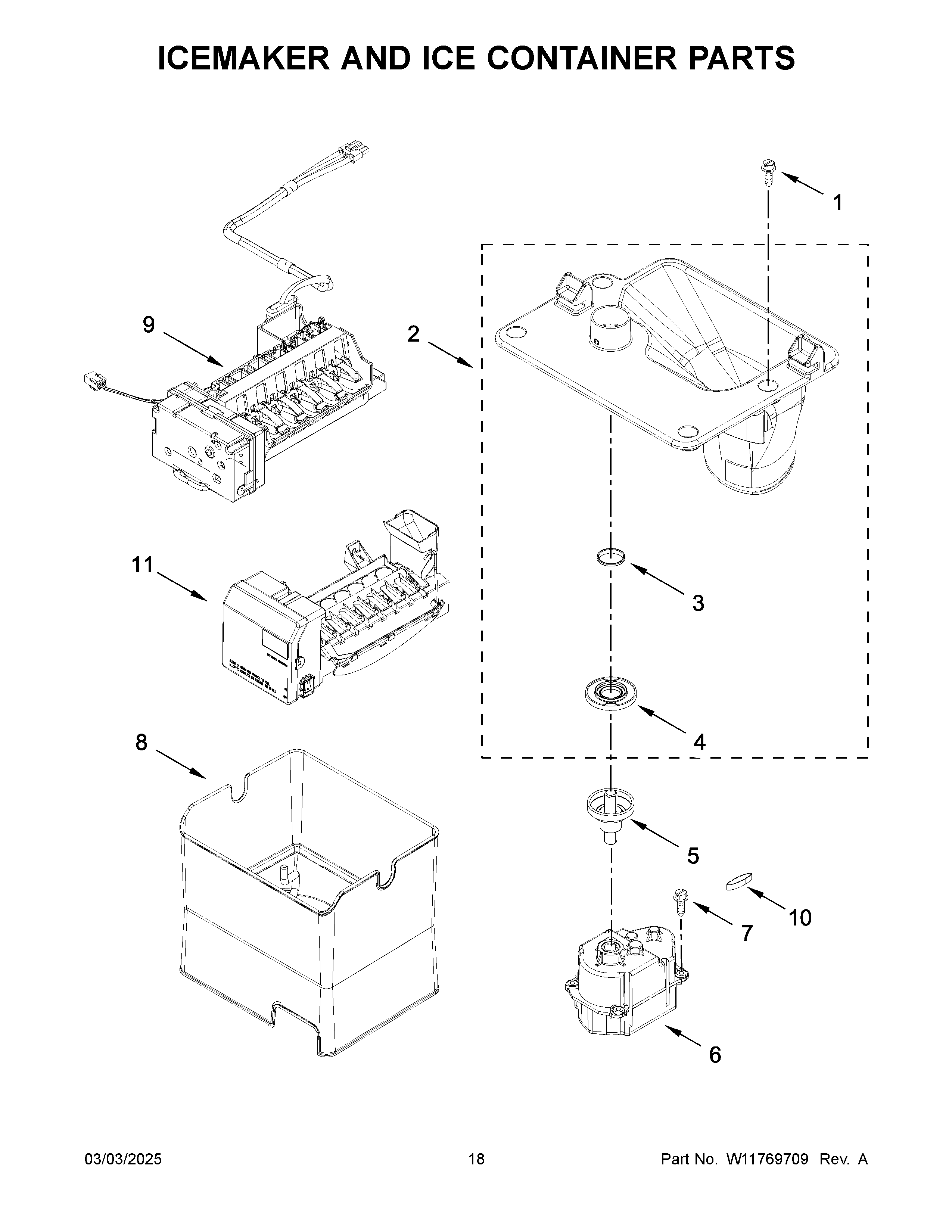 Icemaker and ice container parts
