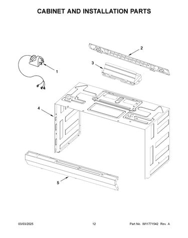 Cabinet and installation parts