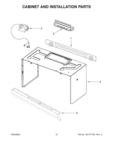 Cabinet and installation parts