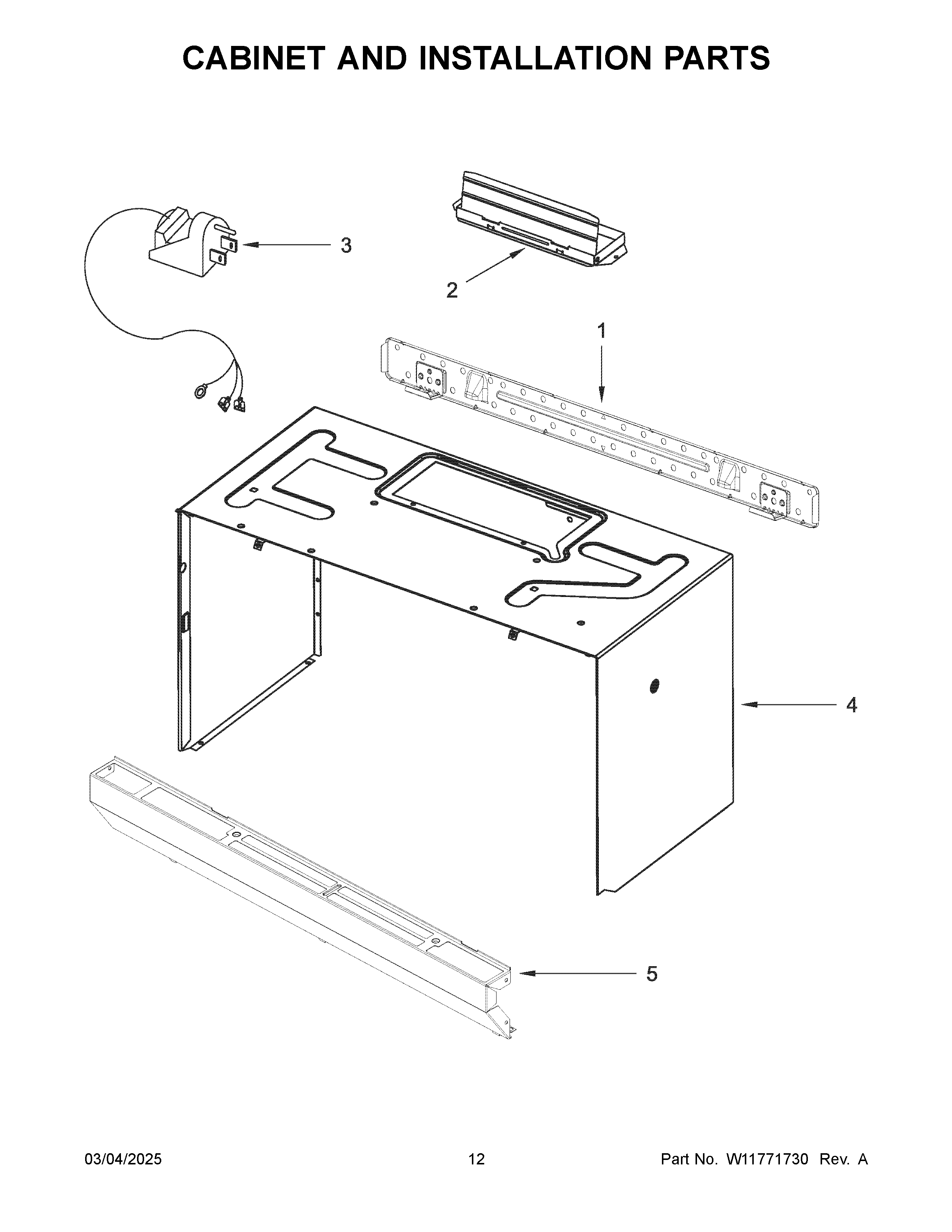 Cabinet and installation parts