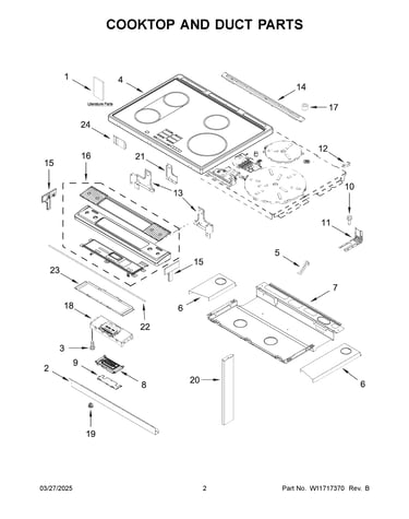 Cooktop and duct parts