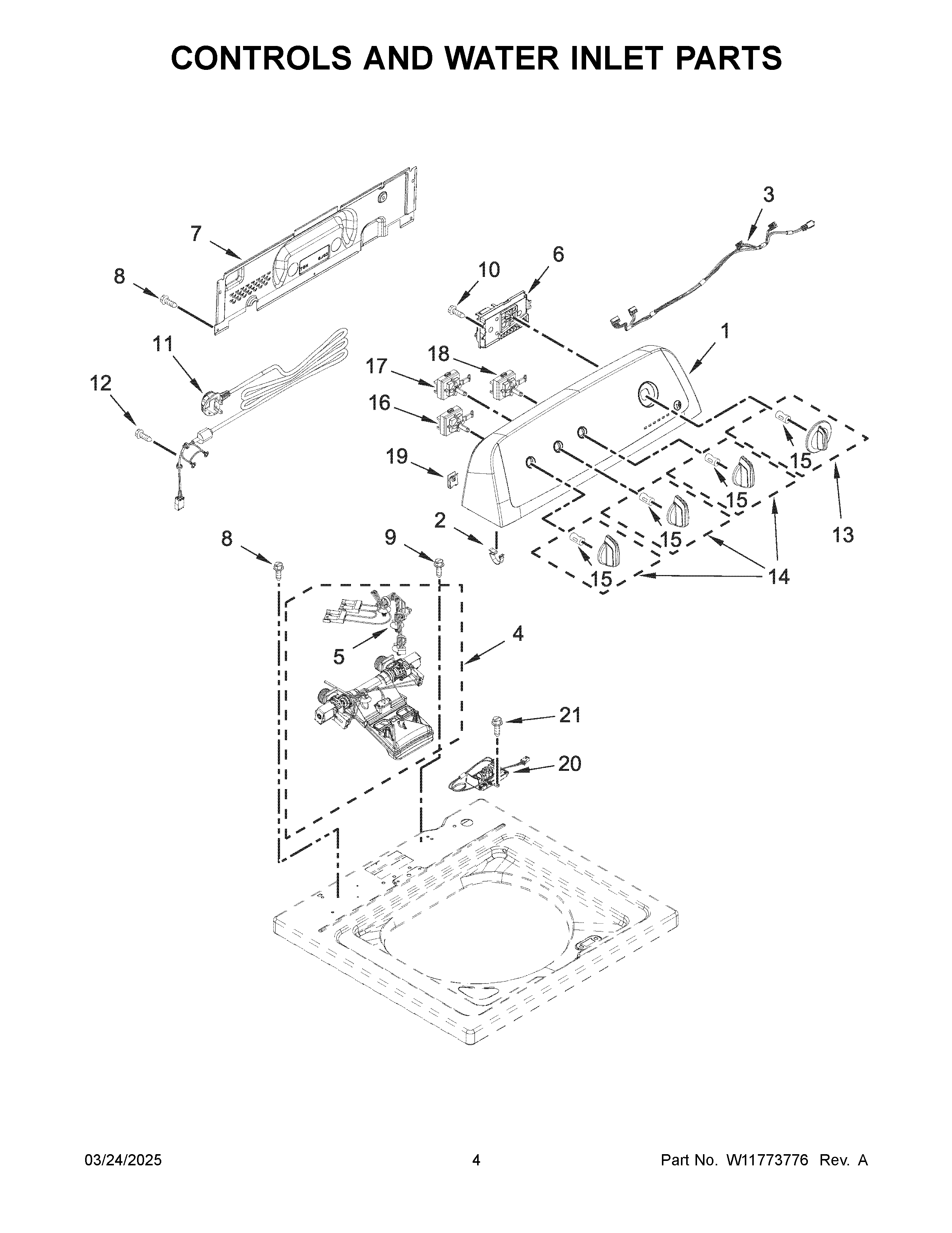 Controls and water inlet parts
