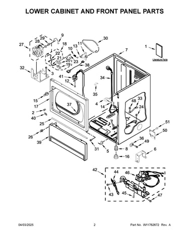 Lower cabinet and front panel parts