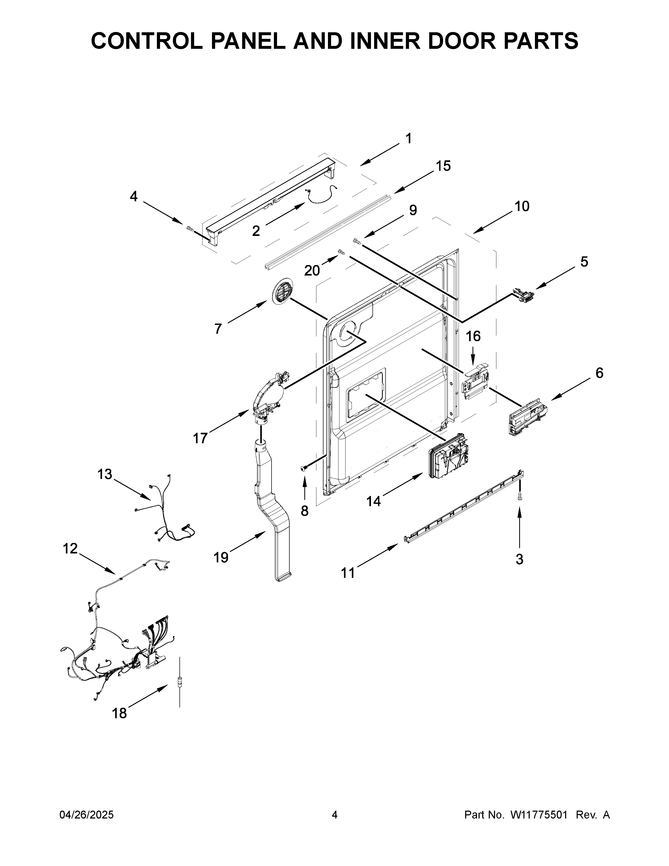 Control panel and inner door parts
