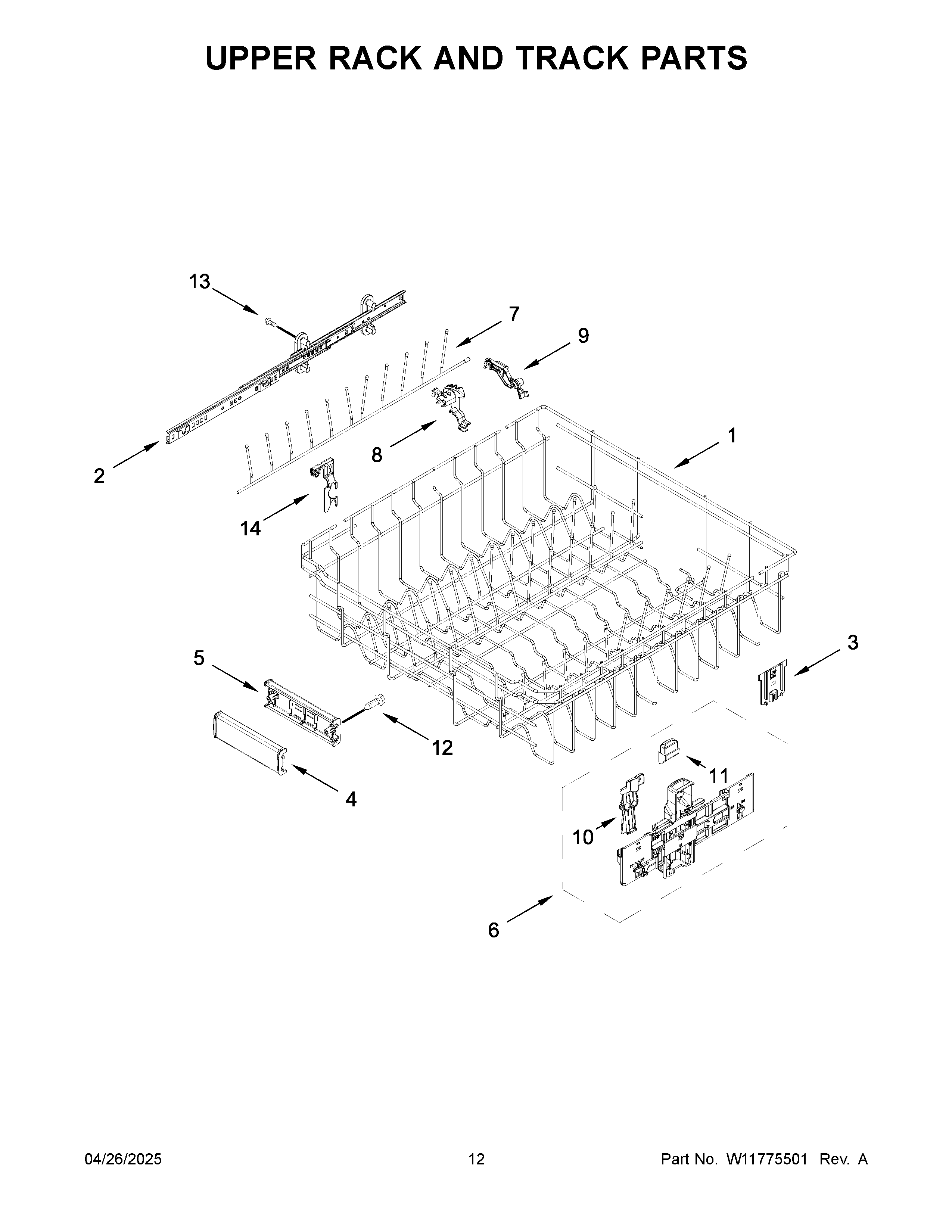 Upper rack and track parts
