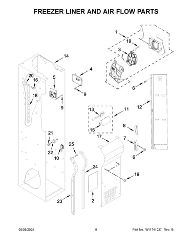Freezer liner and air flow parts